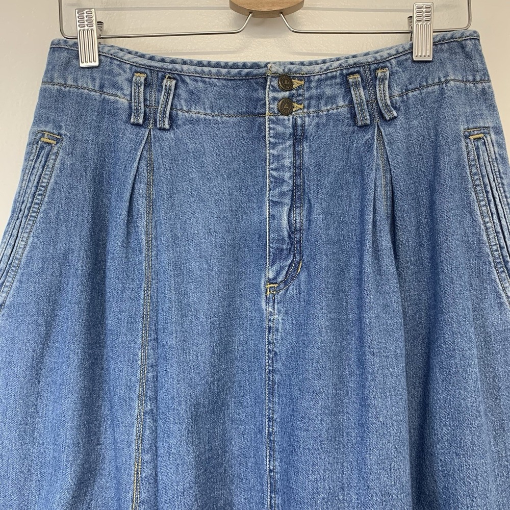 LizWear Vintage Midi Denim Skirt Front Pleats Pockets 100% Cotton Full Sz 12P - Picture 2 of 9